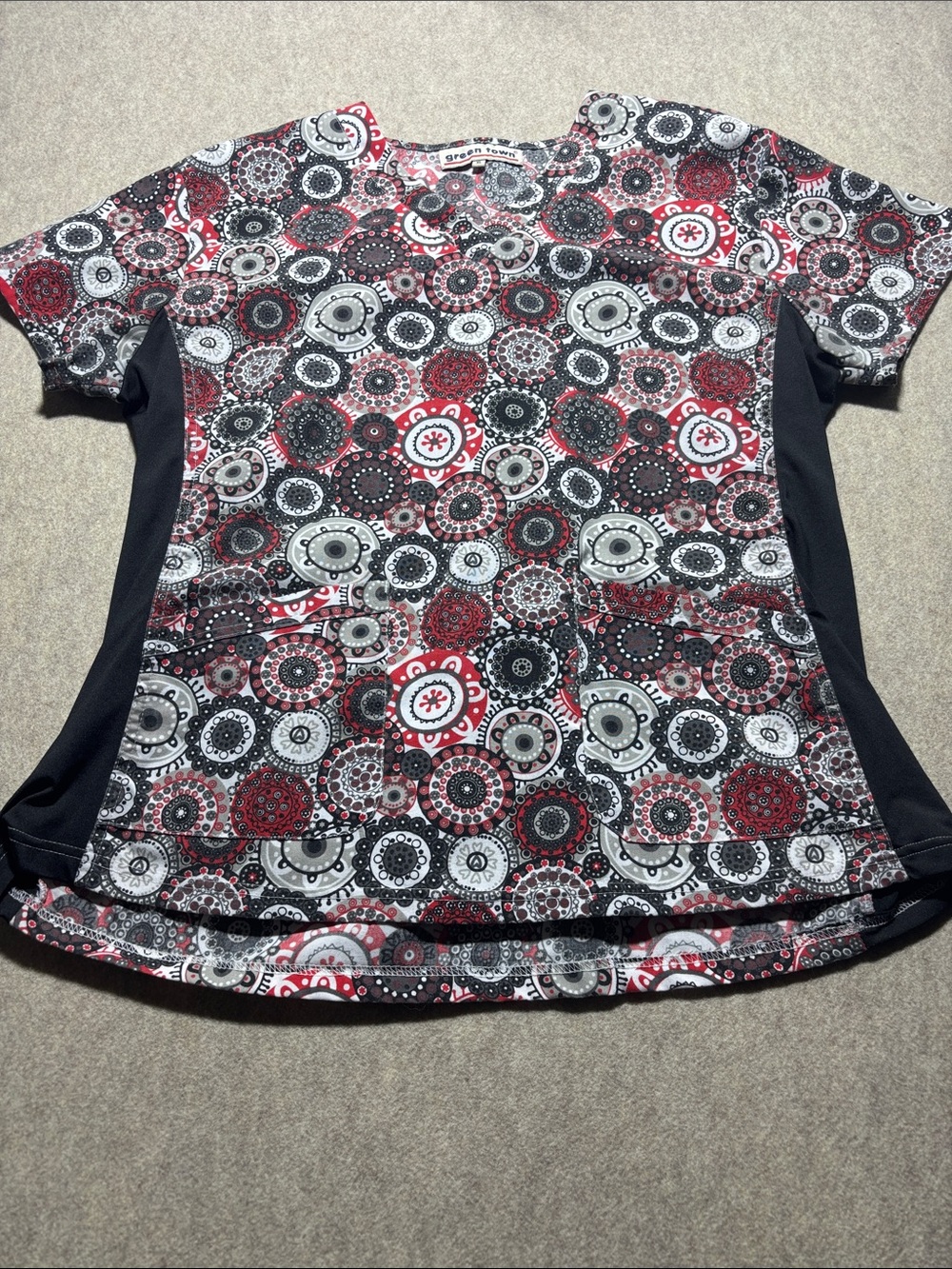 GREEN TOWN WOMENS SCRUB TOP XL RED BLACK  (4)